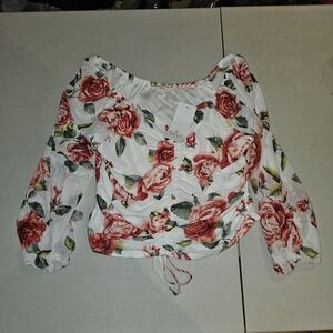 Elegant Rose Print Off-Shoulder Blouse